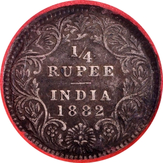 Tough Date Rare Silver Quarter Rupee Coin of Victoria Empress of Calcutta Mint of 1882.