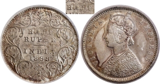 Rare NNC MS 64 Graded Silver Half Rupee Coin of Victoria Empress of Bombay Mint of 1899.