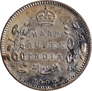 Scarce Silver Half Rupee Coin of King Edward VII of Calcutta Mint of 1906.