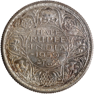 Silver Half Rupee Coin of King George VI of Calcutta Mint of 1939.