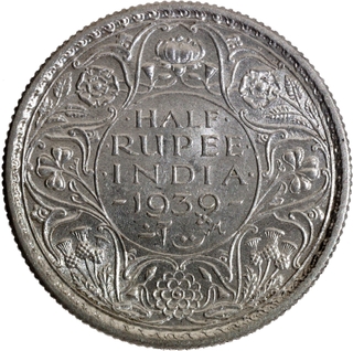 Scarce Silver Half Rupee Coin of King George VI of Calcutta Mint of 1939.