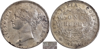 Very Rare Silver One Rupee Coin of Victoria Queen of Calcutta Mint of 1840.