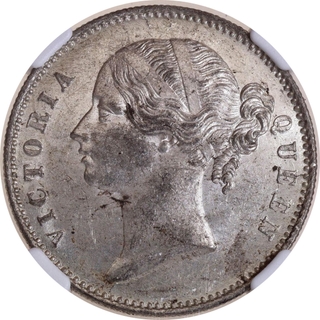 NGC MS 62 Graded Silver One Rupee Coin of Victoria Queen of Calcutta/Bombay Mint of 1840.