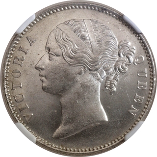 Rare NGC MS 63 Graded Silver One Rupee Coin of Victoria Queen of Calcutta/Bombay Mint of 1840.