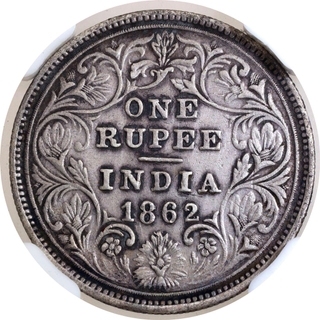 Five Panels Silver One Rupee Coin of Victoria Queen of Bombay Mint of 1862.