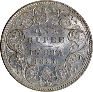 B Incused Silver One Rupee Coin of Victoria Empress of Bombay Mint of 1886.