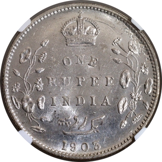 Very Rare NGC MS 63 Graded Silver One Rupee Coin of 1903 of King Edward VII of Bombay Mint.