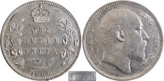 Rare 1909 (9 over 8) Silver One Rupee Coin of Bombay Mint of King Edward VII.