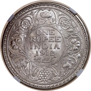 NGC MS 60 Graded Silver One Rupee Coin of King George V of Bombay Mint of 1912.