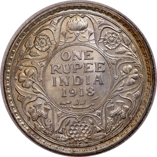 Rare NNC MS 63 Graded Silver One Rupee Coin of King George V of Bombay Mint 1918.