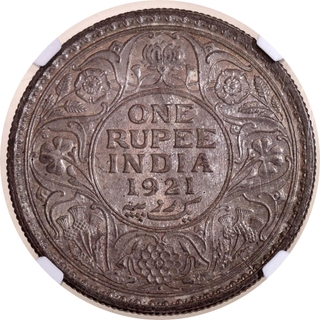 Rare Date NGC MS 63 Graded Silver One Rupee Coin of King George V of Bombay Mint of 1921.