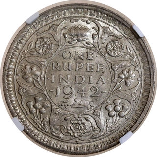 NGC MS 62 Graded Silver One Rupee Coin of of King George VI of Bombay Mint of 1942.