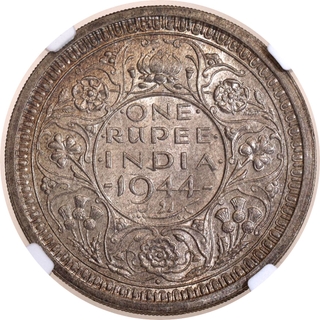 NGC MS 62 Graded Silver One Rupee Coin of 1944 of King George VI of Bombay Mint.