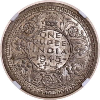 NGC MS 62 Graded Silver One Rupee Coin of King George VI of Bombay Mint of 1945.