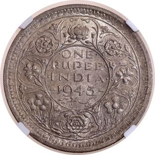 NGC MS 61 Graded Silver One Rupee Coin of King George VI of Lahore Mint of 1945.