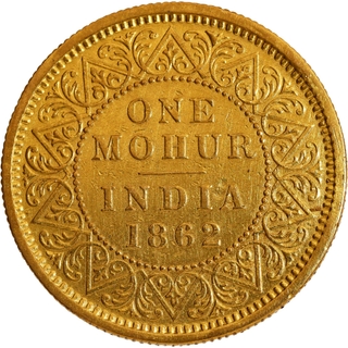 Gold One Mohur Coin of Victoria Queen of Calcutta Mint of 1862.