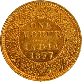 Very Rare Gold One Mohur Coin of Victoria Empress of Calcutta Mint of 1877.