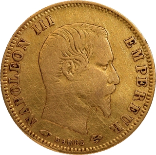 1856 Gold Twenty Francs Coin of Napoleon III of France.