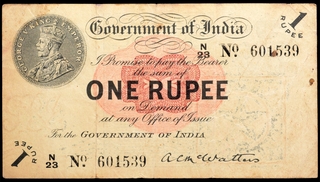 One Rupee Banknote of British India King George V of 1917 Signed by A C McWatters.