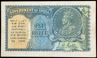 Scarce One Rupee British India Banknote of King George V of 1935 Signed by J W Kelly.