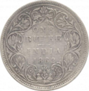 Victoria Queen. Silver. 1 Rupee. 1862. 2/4 Dot. A/II. Bombay Mint. Fine++. Ex. Rare.