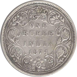 Victoria Queen. Silver. 1 Rupee. 1874. C/II. Bombay Mint. Fine++. Scarce.