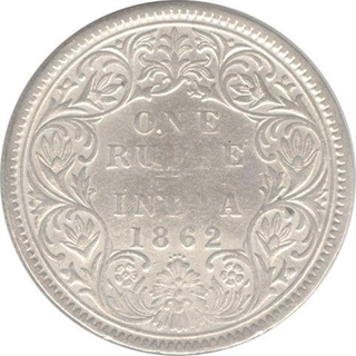 Victoria Queen. Silver. 1 Rupee. 1862. A/I. 0/4 Dot. Bombay Mint. Fine. Scarce.