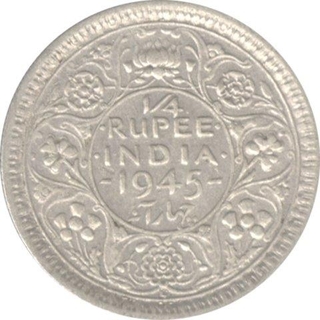 King George VI. Half Silver. 1/4 Rupee. 1945. Large '5'. Lahore Mint. XF. Ex. Rare.