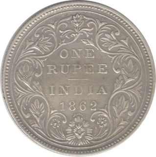 Victoria Queen. Silver. 1 Rupee. 1862. A/II(A). 0/11 Dot. XF. Ex. Rare.