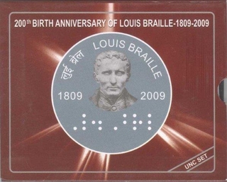 UNC Set. 2009. 200th Birth Anniversary of Louis Braille (1809-2009).