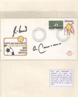 German Star Beckenbaner Signed FDC. 1974. Nederland Stamps Denomination 40Cents & 25 Cents.