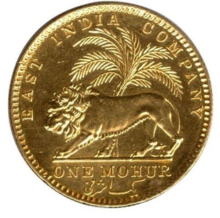 Gold One Mohur Coin of Victoria Queen of Calcutta Mint of 1841.