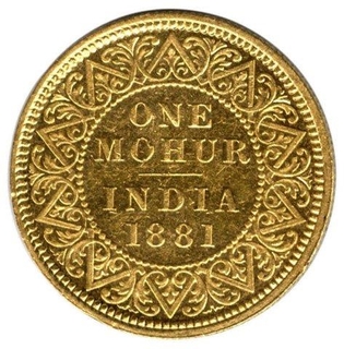 Gold One Mohur Coin of Victoria Empress of 1881.