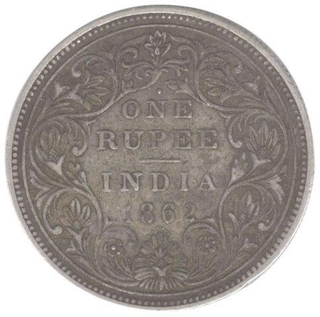 Siver One Rupee Coin of Victoria Queen of Bombay Mint of 1862.