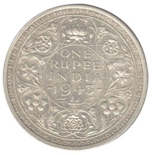 Silver One  Rupee Coin of Bombay Mint of 1943.