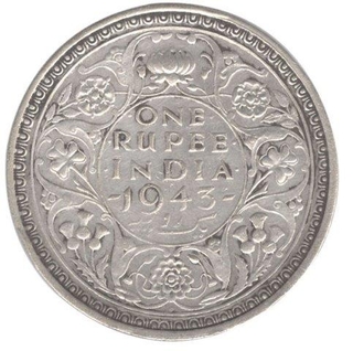 Silver One Rupee Coin of King George VI of 1943.