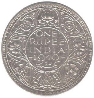 Silver One Rupee Coin of King George VI of 1940.