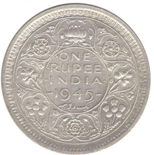 Silver One Rupee Coin of King George VI of Lahore Mint of 1945.