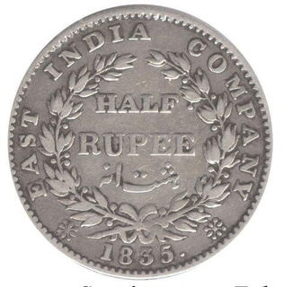 Silver Half Rupee Coin of King William III of Calcutta Mint of 1835.