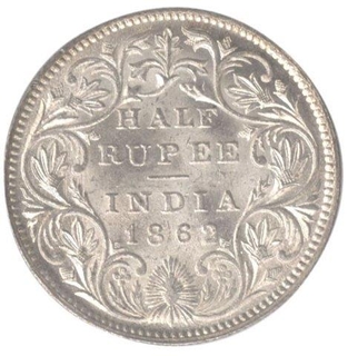 Silver Half Rupee Coin of Victoria Queen of  1862.