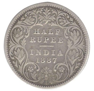 Silver Half Rupee Coin of Victoria Empress of Calcutta Mint of 1887.