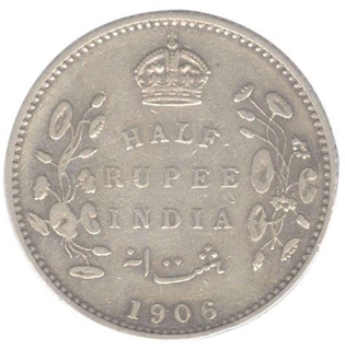 Silver Half Rupee Coin of King Edward VII of Bombay Mint of 1906.