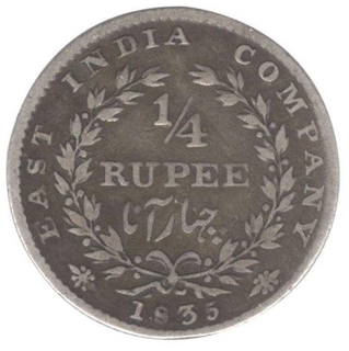 Silver Quarter Rupee Coin of King William IIII of Calcutta Mint of 1835.