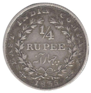 Silver  Quarter Rupee Coin of King William IIII of Bombay Mint of 1835.