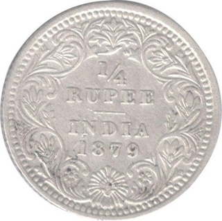 Silver  Quarter Rupee Coin of Victoria Empress of Calcutta Mint of 1879.