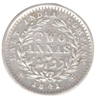 Silver Two Annas Coin of  Victoria Queen of 1841.