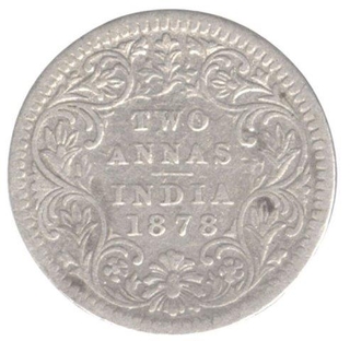 Silver Two Annas Coin of Victoria Empress of 1878.