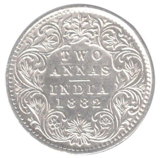 Silver Two Annas Coin of Victoria Empress of  Bombay of 1882.