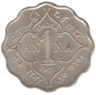 Cupro Nickel One Anna Coin of King Edward VII of  Bombay Mint of 1907.