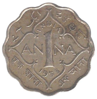 Cupro Nickel One Anna Coin of  King George VI of Calcutta Mint of 1938.